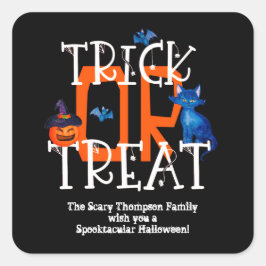 トリックまたはトリートのスクリプトハローウィンパーティ名ブラック スクエアシール
