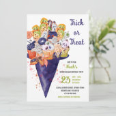 トリックまたはトリートウィッチハットハロウィーンフード誕生日 招待状 (スタンド正面)