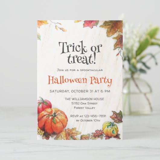 トリックまたはトリートウォーターカラーパンプキンブハロウィーン 招待状 (スタンド正面)