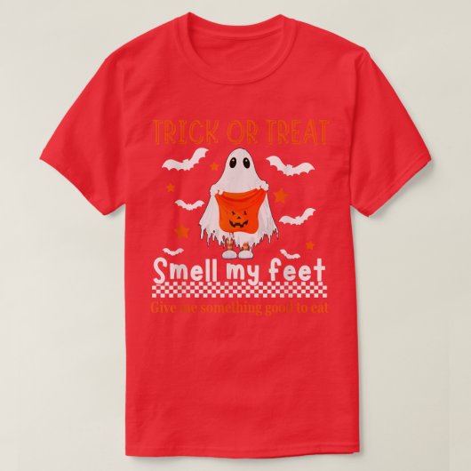 トリックまたはトリートオイ私の足かわいい幽霊ハロウィーン Tシャツ (デザイン正面)