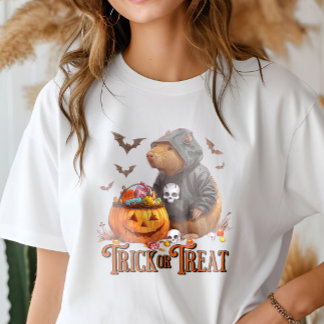 トリックまたはトリートカピバラハロウィンおもしろい トライブレンドＴシャツ