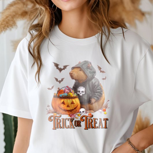 トリックまたはトリートカピバラハロウィンおもしろい トライブレンドTシャツ