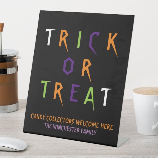 トリックまたはトリートカラフルおもしろい不気味カスタム文字 台座サイン (インサイチュ)