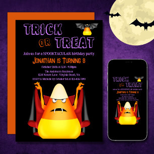 トリックまたはトリートカワイキャンディコーンのハロウィーン誕生日 招待状