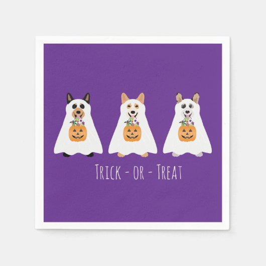トリックまたはトリートコルギ幽霊ドッグハロウィーン スタンダードカクテルナプキン (正面)