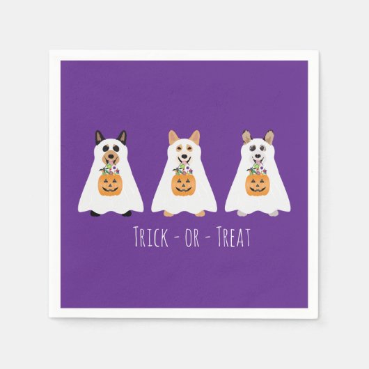 トリックまたはトリートコルギ幽霊ドッグハロウィーン スタンダードカクテルナプキン (正面)