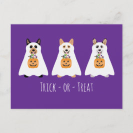 トリックまたはトリートコルギ幽霊ドッグハロウィーン ポストカード