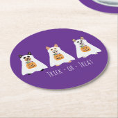 トリックまたはトリートコルギ幽霊ドッグハロウィーン ラウンドペーパーコースター (アングル)