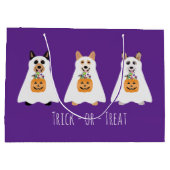 トリックまたはトリートコルギ幽霊ドッグハロウィーン ラージペーパーバッグ (裏面)