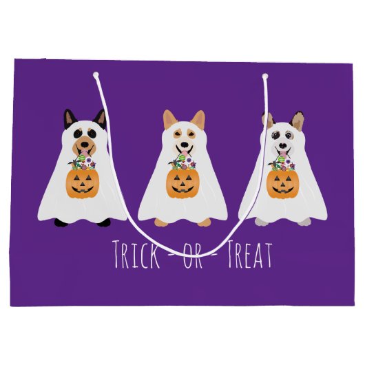 トリックまたはトリートコルギ幽霊ドッグハロウィーン ラージペーパーバッグ (裏面)