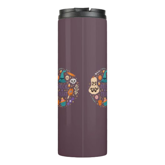 "トリックまたはトリートコーヒーマグ – フェスティバルハロウィーンカップ タンブラー (裏面)