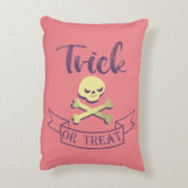 トリックまたはトリートスカルクロスボーンハロウィーンリボン アクセントクッション (裏面(縦))
