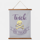 トリックまたはトリートスカルクロスボーンハロウィーンリボン 吊り下げ型タペストリー (正面)