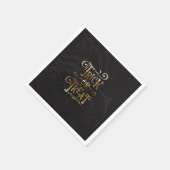 トリックまたはトリートスカルブラック&金ゴールドハローウィンパーティ スタンダードカクテルナプキン (角)