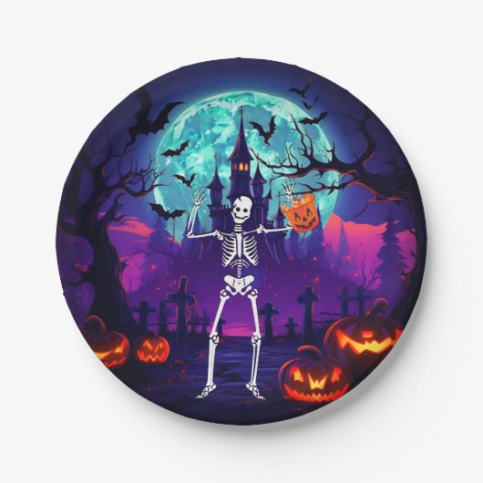 トリックまたはトリートスケルトン紙プレート ペーパープレート (正面)