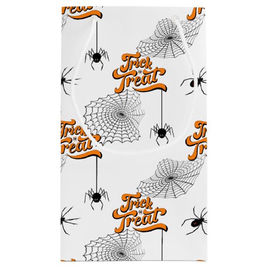 トリックまたはトリートタイポグラフィ(スパイダパターンID680) スモールペーパーバッグ (裏面)