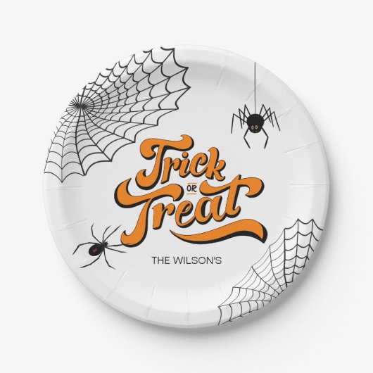 トリックまたはトリートタイポグラフィ(Spiders ID680) ペーパープレート (正面)
