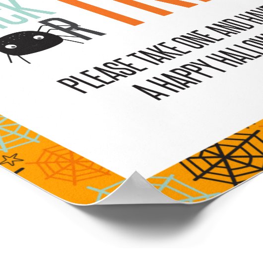 トリックまたはトリートハッピーハローウィンキャンディポーチサイン ポスター (角)