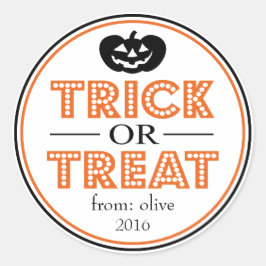 トリックまたはトリートハロウィーンのカボチャのちょうちん（黒/オレンジ） ラウンドシール