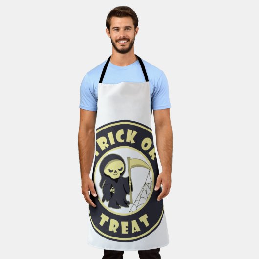 トリックまたはトリートハロウィーンの死神キャラクター エプロン (着用した状態)