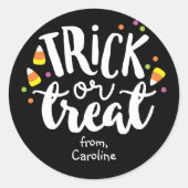 トリックまたはトリートハロウィーンキャンディーコーンかわいい好意バッグ ラウンドシール (正面)