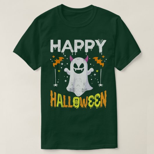 トリックまたはトリートハロウィーンシャツ幽霊カボチャハッピン Tシャツ (デザイン正面)
