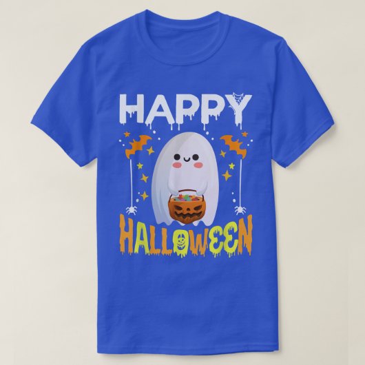 トリックまたはトリートハロウィーンシャツ幽霊カボチャハッピン Tシャツ (デザイン正面)