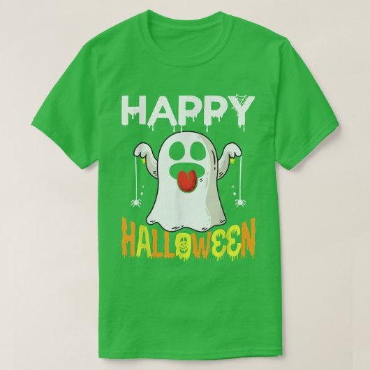 トリックまたはトリートハロウィーンシャツ幽霊カボチャハッピン Tシャツ (デザイン正面)