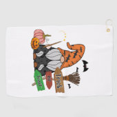 トリックまたはトリートハロウィーンテーマ格言 ゴルフタオル (横)