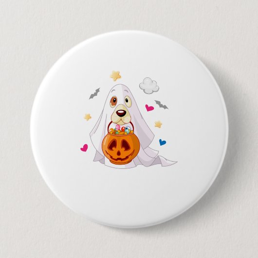 トリックまたはトリートハロウィーンドッグ幽霊 缶バッジ (正面)