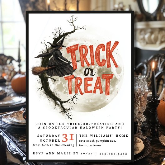 トリックまたはトリートハロウィーンヴィンテージ飛んでいる魔女 招待状