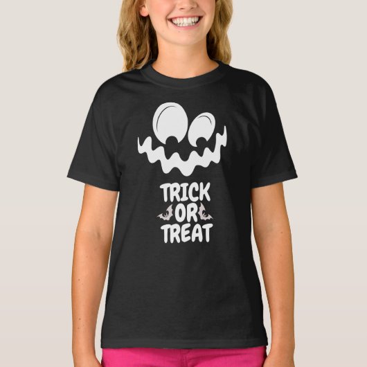 トリックまたはトリートハロウィーン不気味おもしろい顔 Tシャツ (正面)