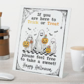 トリックまたはトリートハロウィーン幽霊ポーチキャンディサイン 台座サイン (インサイチュ)