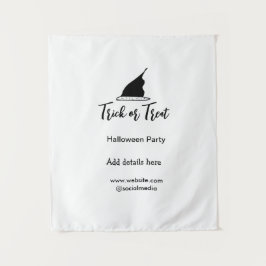 トリックまたはトリートハローウィンパーティブラックハット詳細w タペストリー