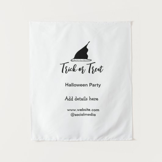 トリックまたはトリートハローウィンパーティブラックハット詳細w タペストリー (正面)