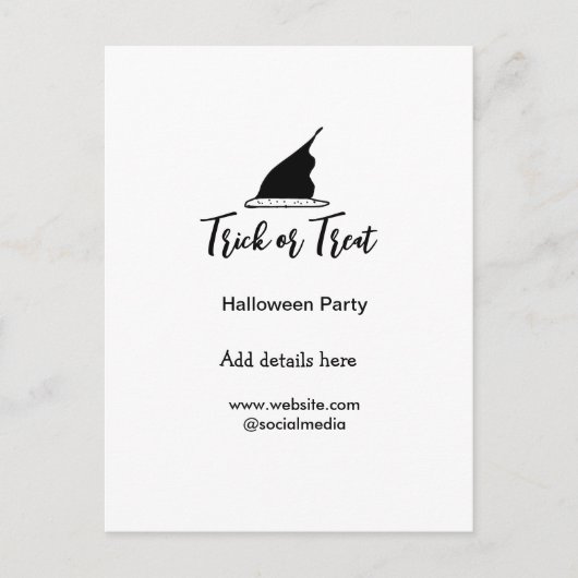 トリックまたはトリートハローウィンパーティブラックハット詳細w ポストカード (正面)
