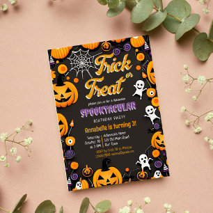 トリックまたはトリートハローウィンパーティgroovy retro 招待状