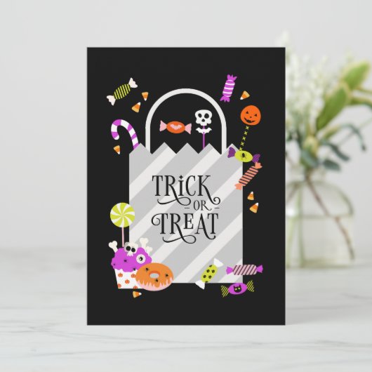 トリックまたはトリートバッグハロウィンホリデーグリーティングカード 招待状 (スタンド正面)