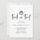 トリックまたはトリートブラックミニマルハローウィンパーティ 招待状 (正面)