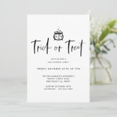 トリックまたはトリートブラックミニマルハローウィンパーティ 招待状 (スタンド正面)