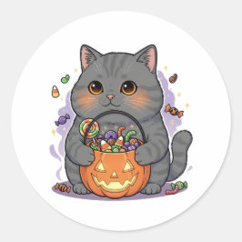 トリックまたはトリートブリット – British Shorthair Halloween ラウンドシール