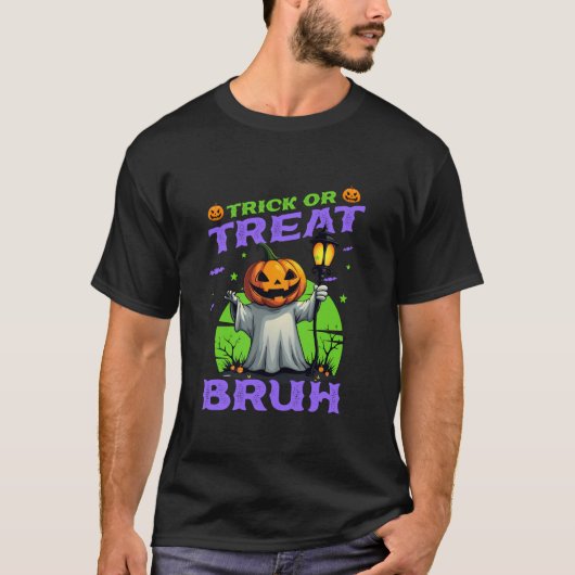 トリックまたはトリートブルー幽霊ハロウィーンパンプキンコスタム Tシャツ (正面)