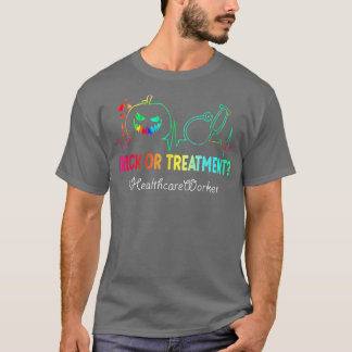 トリックまたはトリートメントかぼちゃの頭部医療従事者 Tシャツ