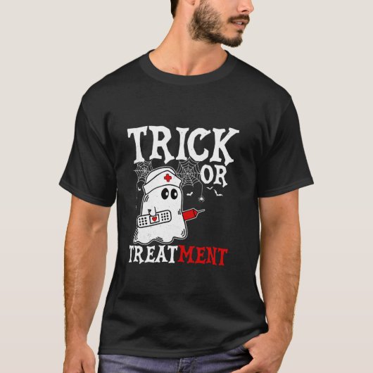 トリックまたはトリートメントナースハロウィーン幽霊衣装N Tシャツ (正面)