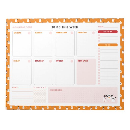 トリックまたはトリートメント幽霊ウィークリーTo Doリストプランナー ノートパッド (正面)