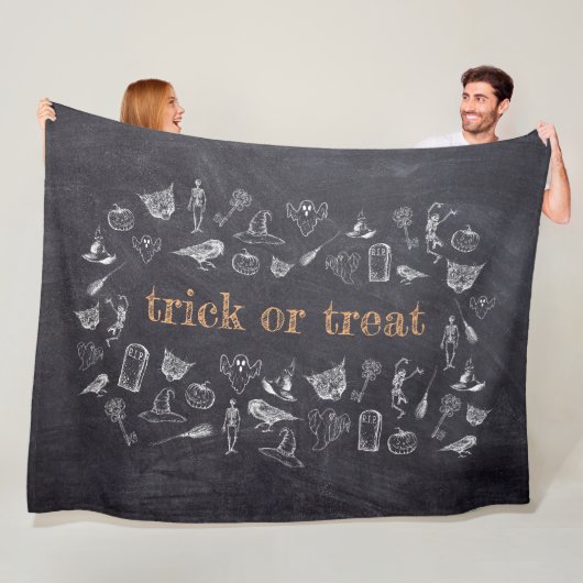 トリックまたはトリートヴィンテージのChalkboardハロウィーン フリースブランケット (インサイチュ)