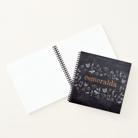 トリックまたはトリートヴィンテージのChalkboard名ハロウィーン ノートブック (内部)