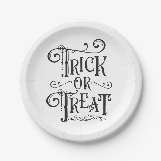トリックまたはトリートヴィンテージタイポグラフィ型ハロウィーン ペーパープレート (正面)