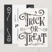 トリックまたはトリートヴィンテージタイポグラフィ型ハロウィーン ポストカード (正面/裏面)