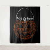 トリックまたはトリート不気味ハロウィーンパンプキンタイポグラフィ タペストリー (正面)